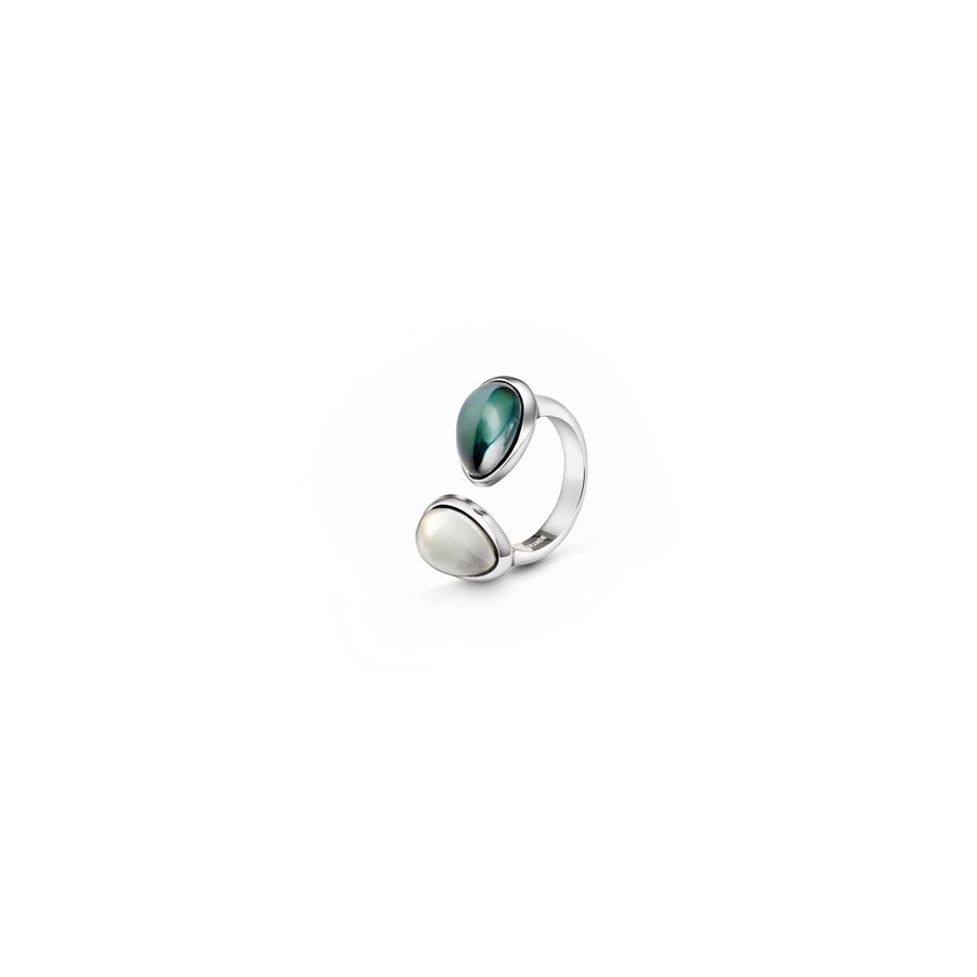 Anello Goccia verde|bianco 2 elementi AURUM | AN2 GOCCEARG MOP BIA PT VERDE
